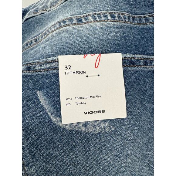 Vigoss Thompson Womens Denim Mid Rise Distressed Jeans Tapered Size 32 Blue NWT - Picture 3 of 8